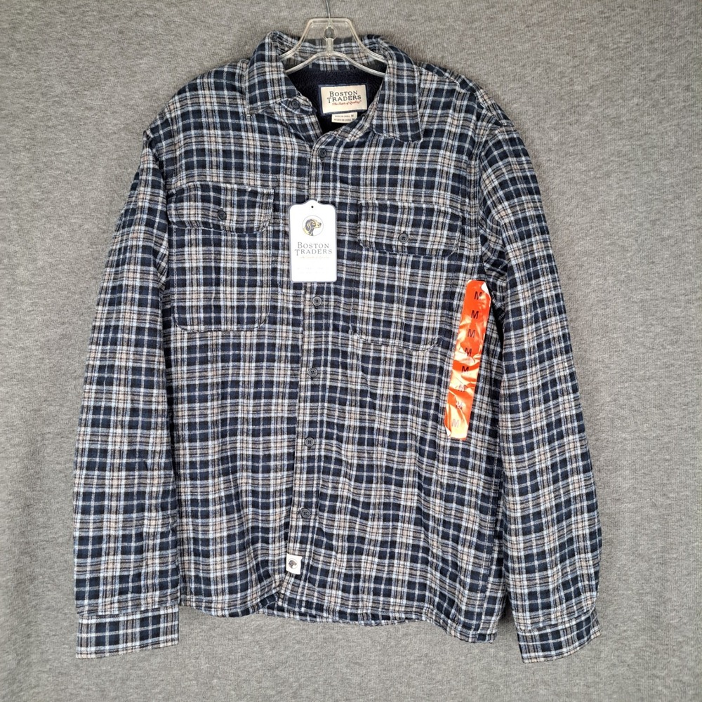Boston Traders M Men's Fleece Sherpa Lined Flannel Dodger Blue Shirt Jacket NWT